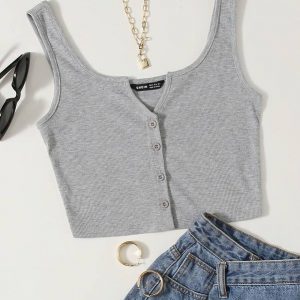 Notch Neck Button Front Tank Top