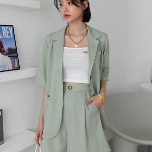 DAZY Lapel Collar Button Front Blouse With Shorts Without Cami Top