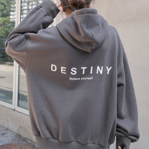 DAZY Slogan Graphic Drawstring Thermal Oversized Hoodie