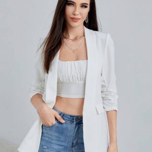 Shawl Collar Gathered Sleeve Flap Detail Blazer