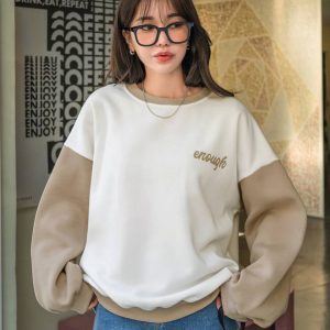 DAZY Color Block Letter Graphic Drop Shoulder Thermal Pullover