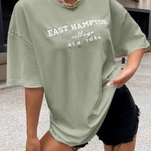 Drop Shoulder Letter Embroidery Top