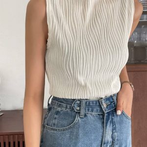 DAZY Stand Neck Solid Tank Top