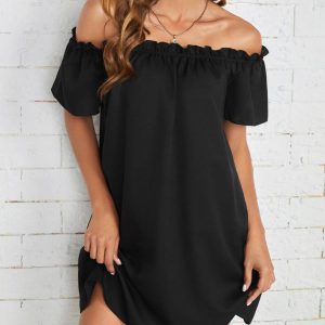 Off Shoulder Frill Trim Dress