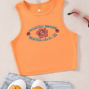 Floral & Letter Graphic Crop Tank Top