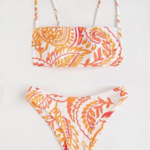 Random Plant Print Bikini Swimsuit