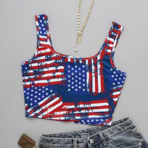 American Flag Print Crop Tank Top