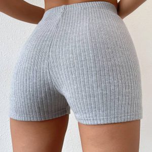 High Waist Ribbed Knit Biker Shorts