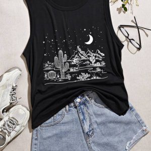 Cactus & Moon Print Tank Top