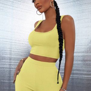 SXY Rib-knit Solid Tank Top & Biker Shorts Set