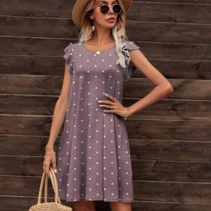 DEARCASE Polka Dot Ruffle Trim Tee Dress