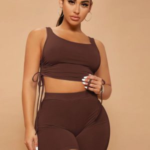 SXY Drawstring Side Crop Tank Top & Biker Shorts