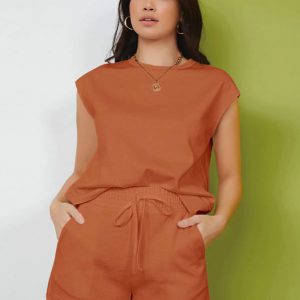 Solid Top & Track Shorts Set