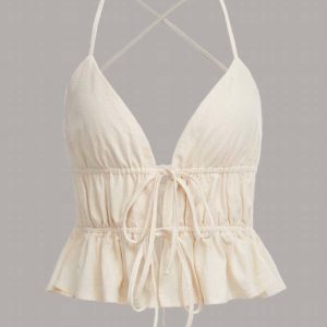 Ruffle Hem Crisscross Tie Backless Cami Top