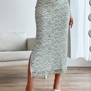 Ditsy Floral Mesh Slit Skirt
