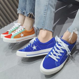 Korean style splice canvas shoes stars couples board shoes